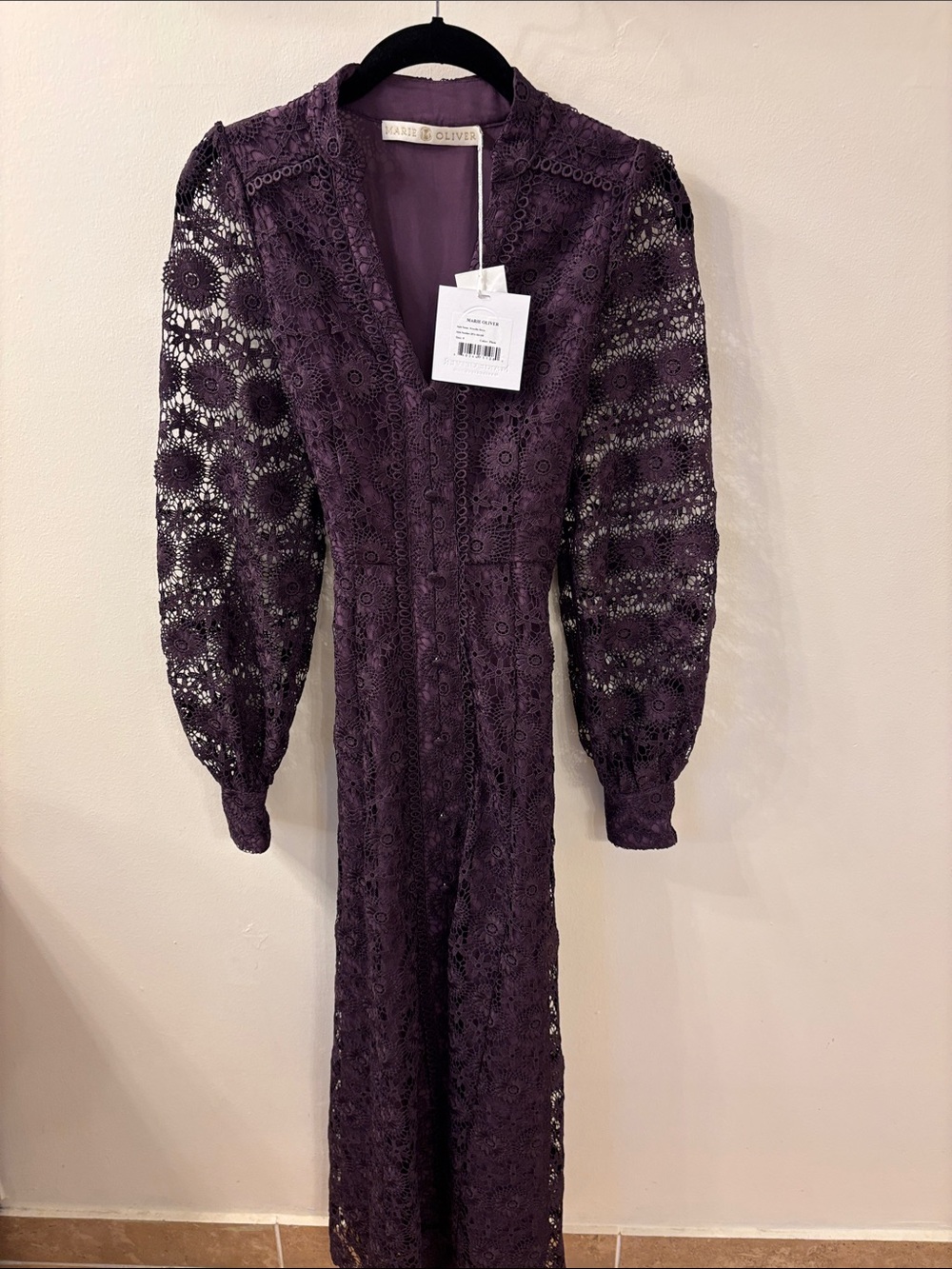 Marie Oliver Deep Plum Lace Long-Sleeve Maxi Dress